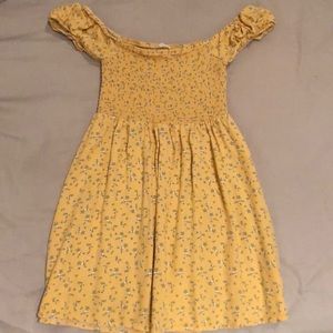 Mini yellow off the shoulder floral dress